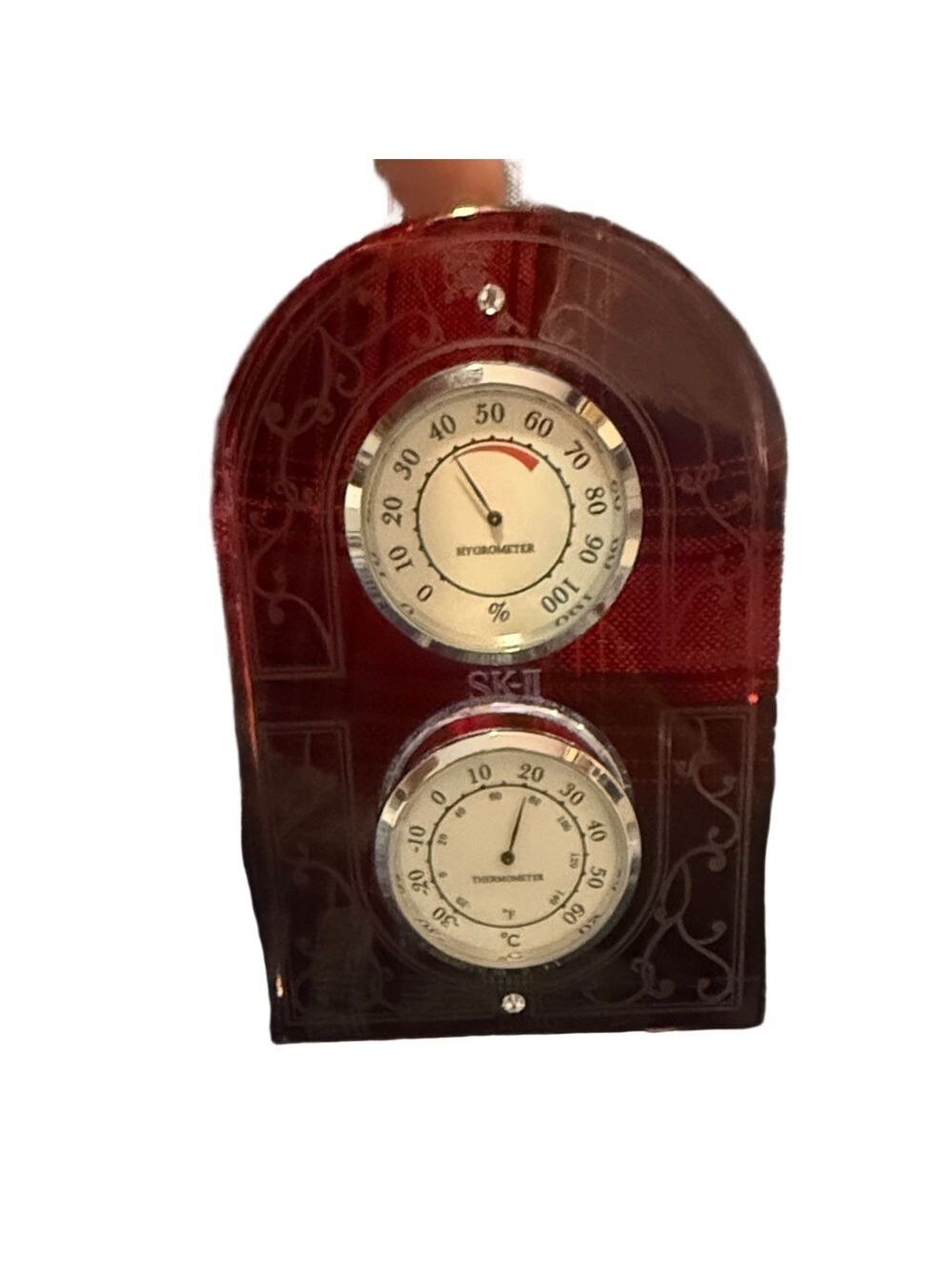 SK-II Crystal Thermo-Hygrometer Elegant Red Decorative Clock
